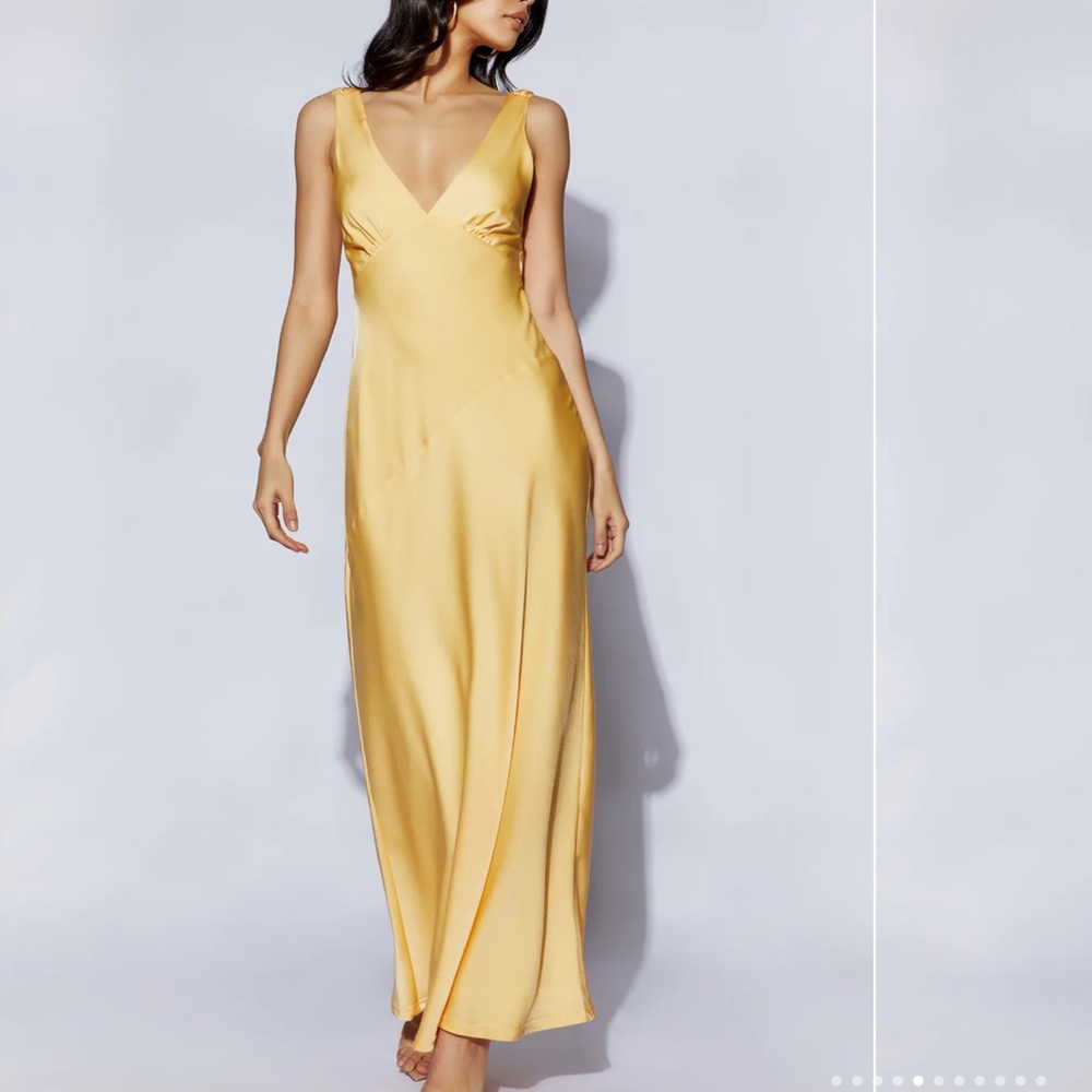 Meshki maxi satin dress with back cowl - lemon size XXS